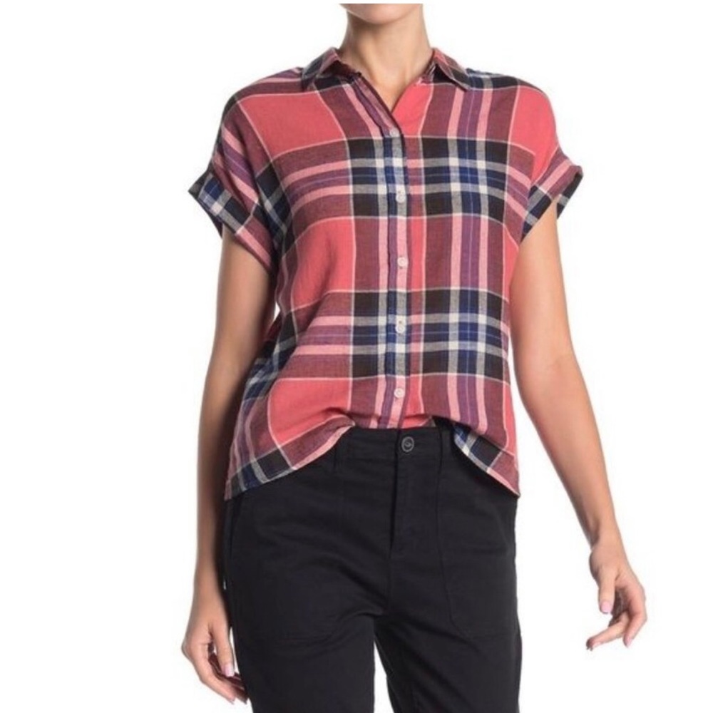 NWOT SANCTUARY Pink Plaid Boyfriend Shirt sz M